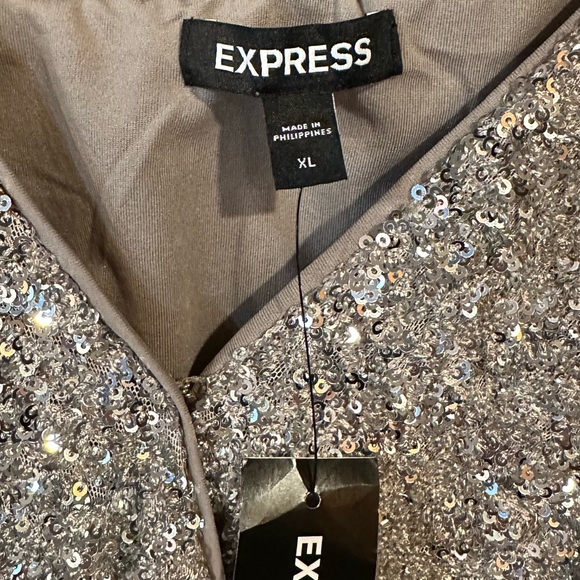 Express women’s silver sequin bodysuit size XL glam date night sexy … - Picture 3 of 4